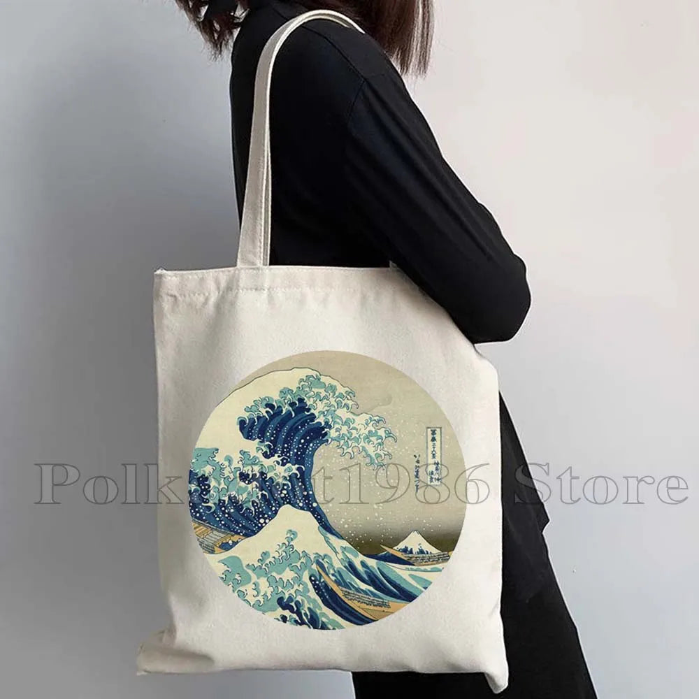 Tokyo Mount Fuji Japan Cherry Blossom Osaka Sakura Kanagawa Wave Japanese Style Samurai Canvas Tote Bag Shopper Cotton Handbag