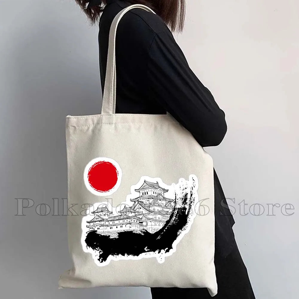 Tokyo Mount Fuji Japan Cherry Blossom Osaka Sakura Kanagawa Wave Japanese Style Samurai Canvas Tote Bag Shopper Cotton Handbag