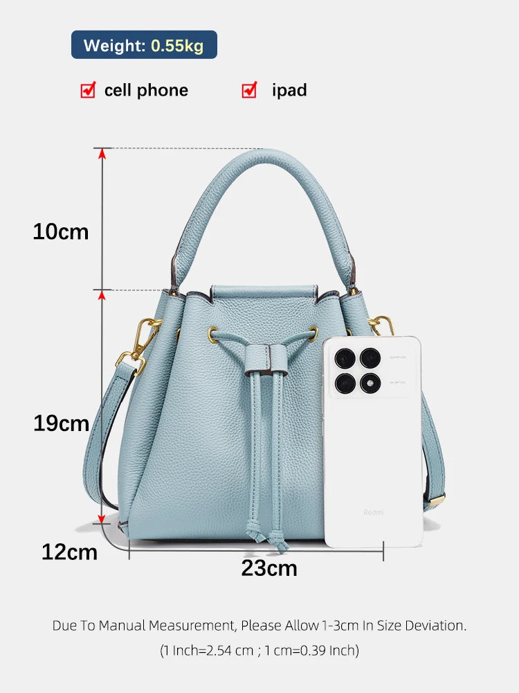 Zency Women's Genuine Leather Top-Handle Bag Simple Fashion Bucket Bags Luxury Brand Shoulder Handbag Small Crossbody for Female