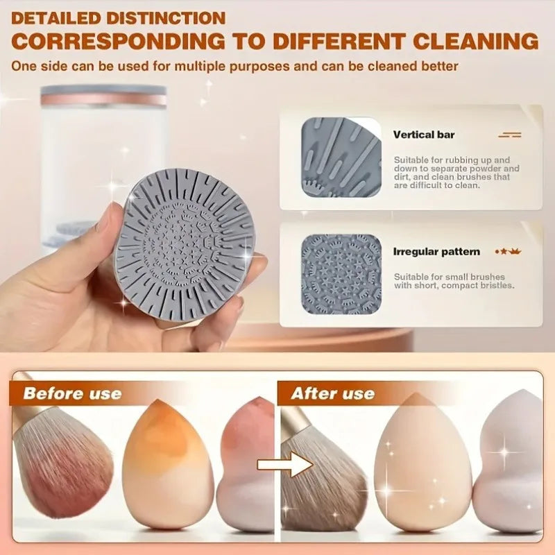 3-in-1 Electric Makeup Brush Cleaner Dryer Automatic Spinning Brush Cleaner Machine with Storage Rack Deep Clean Makeup Brushes