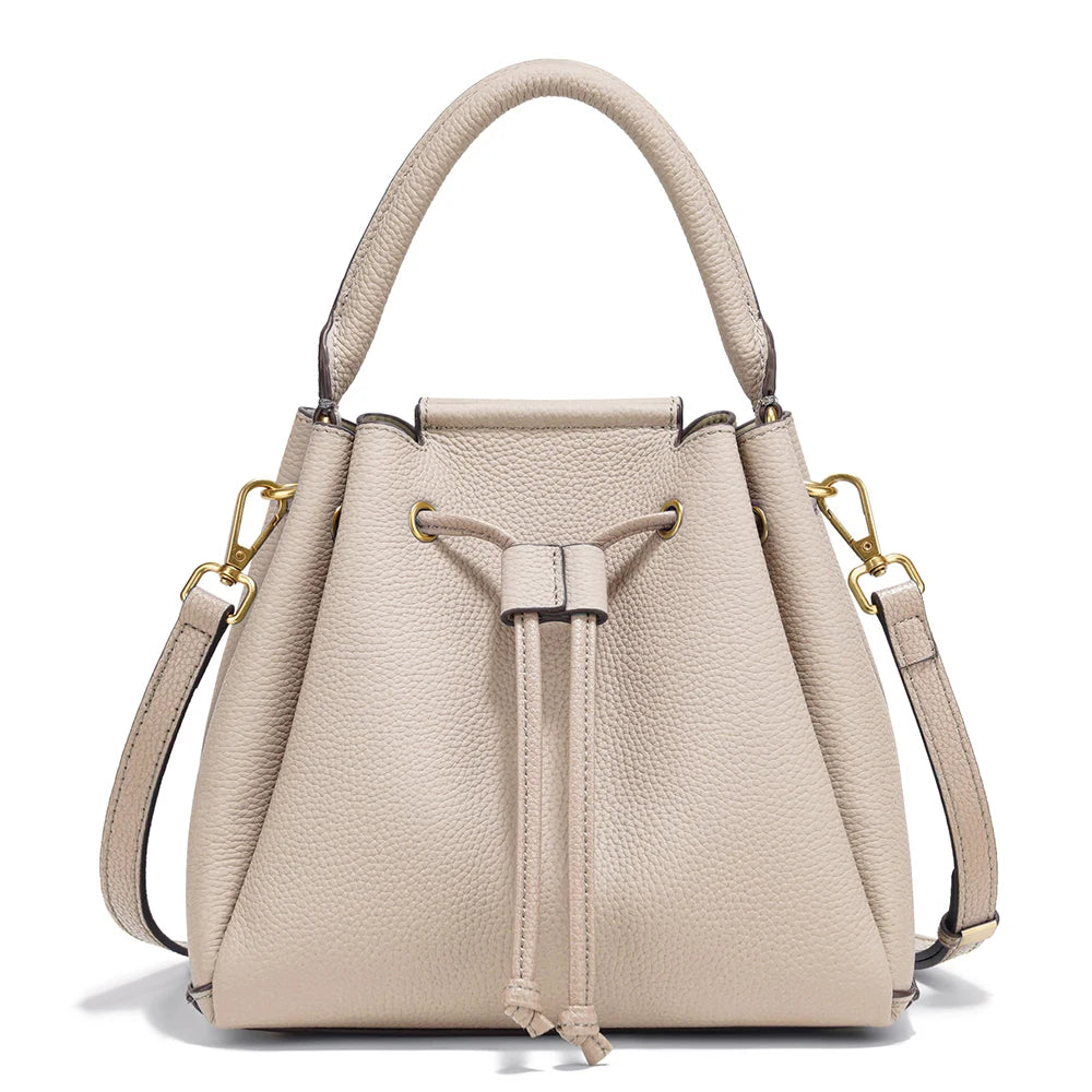 Zency Women's Genuine Leather Top-Handle Bag Simple Fashion Bucket Bags Luxury Brand Shoulder Handbag Small Crossbody for Female