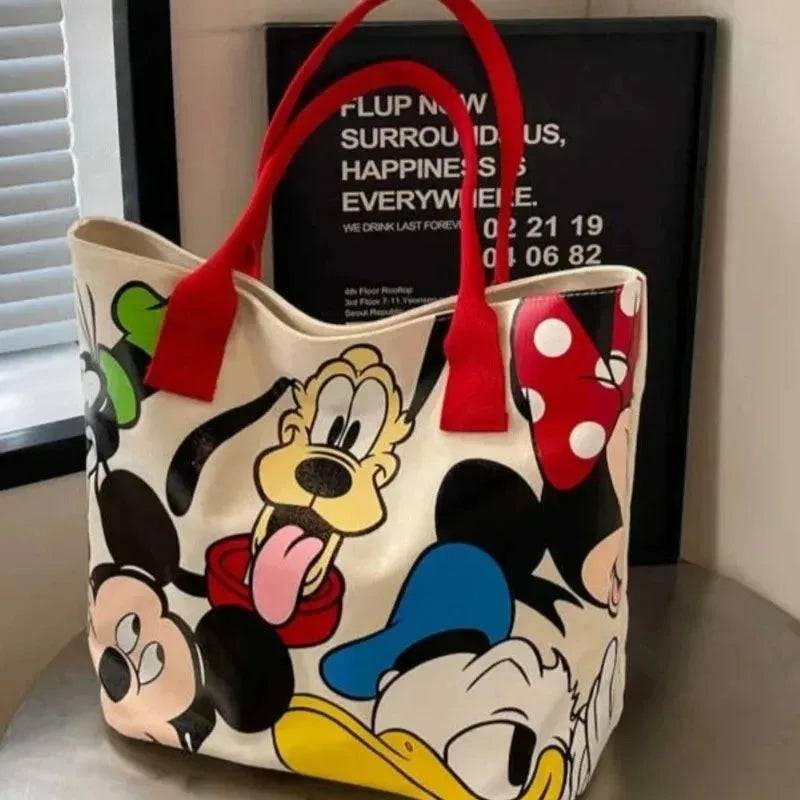 Various Styles of High-quality Cartoon Mickey Canvas Handbags Large Capacity Shoulder Bag Women's Fashion Handbag Shopping Bag