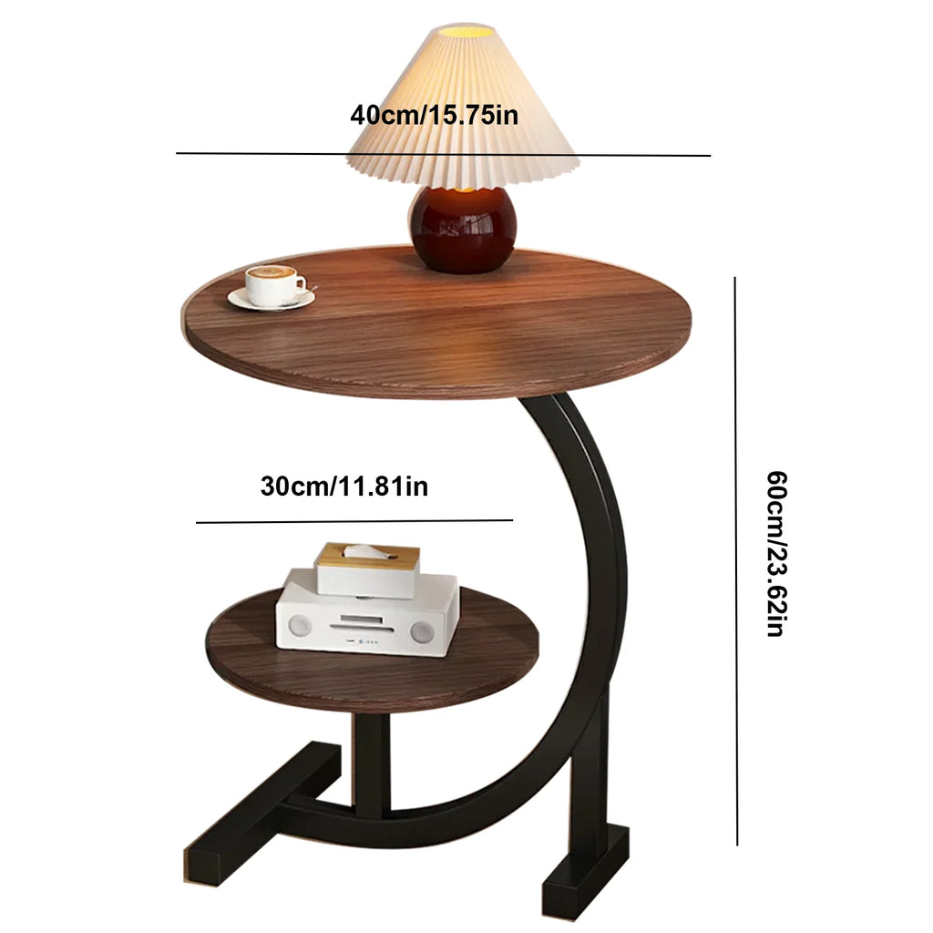 Sofa Side Table Coffee Table Modern Tiered Round Side Table - Double Layer Storage Accent Table for Living Room & Bedroom