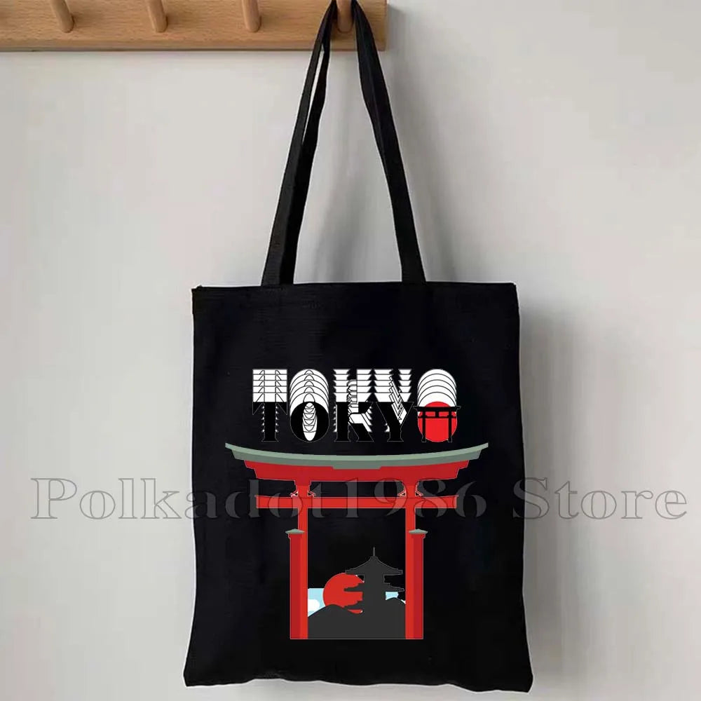 Tokyo Mount Fuji Japan Cherry Blossom Osaka Sakura Kanagawa Wave Japanese Style Samurai Canvas Tote Bag Shopper Cotton Handbag