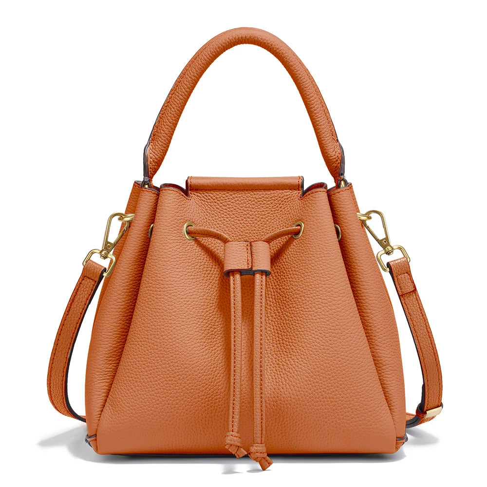 Zency Women's Genuine Leather Top-Handle Bag Simple Fashion Bucket Bags Luxury Brand Shoulder Handbag Small Crossbody for Female