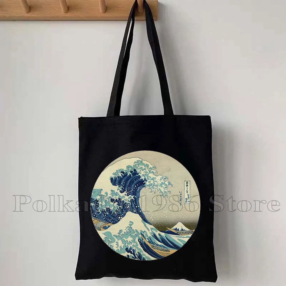 Tokyo Mount Fuji Japan Cherry Blossom Osaka Sakura Kanagawa Wave Japanese Style Samurai Canvas Tote Bag Shopper Cotton Handbag