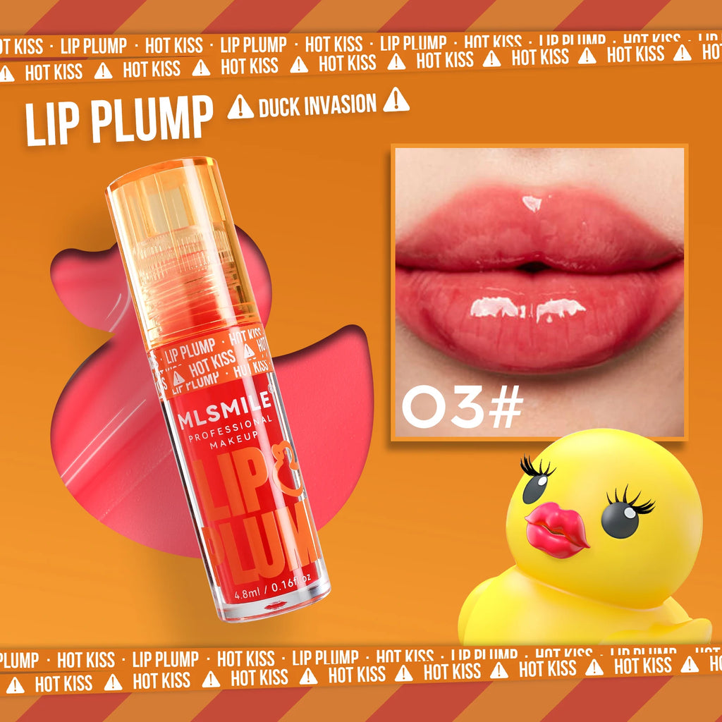 MLSMILE Duck Lip Plump Lip Oil Moisturizing Lip Gloss Mirror Water Nature Long-Lasting Gloss Pearl Lip Glaze Set