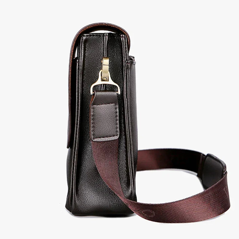 Polo Casual Business Men's Shoulder Bag Vertical PU Leather Fashionable Crossbody Bag Wear-Resistant