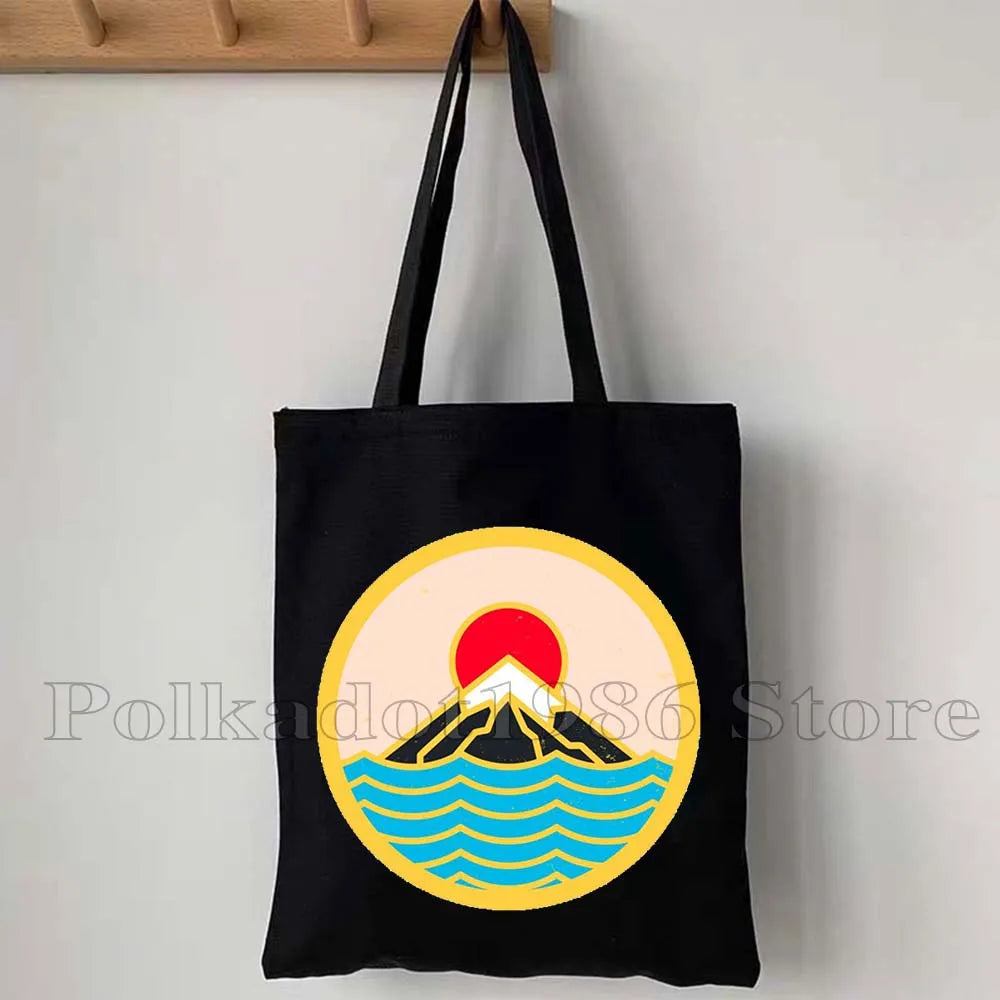 Tokyo Mount Fuji Japan Cherry Blossom Osaka Sakura Kanagawa Wave Japanese Style Samurai Canvas Tote Bag Shopper Cotton Handbag