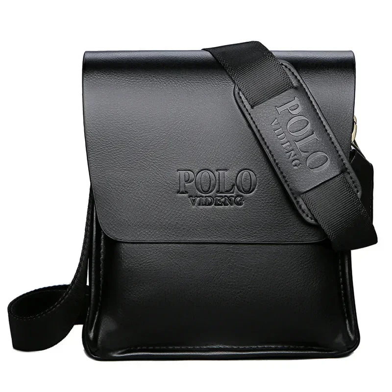Polo Casual Business Men's Shoulder Bag Vertical PU Leather Fashionable Crossbody Bag Wear-Resistant