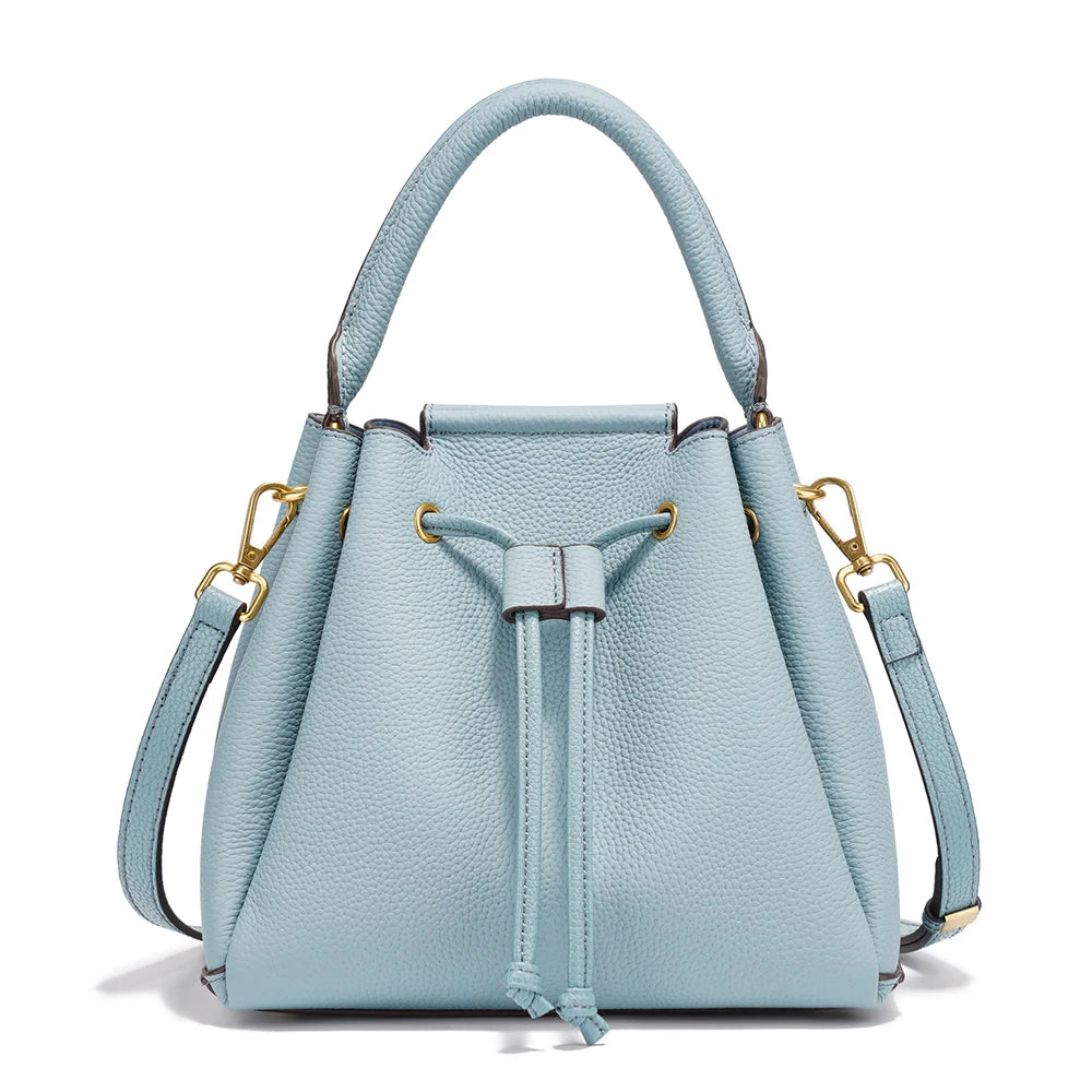 Zency Women's Genuine Leather Top-Handle Bag Simple Fashion Bucket Bags Luxury Brand Shoulder Handbag Small Crossbody for Female