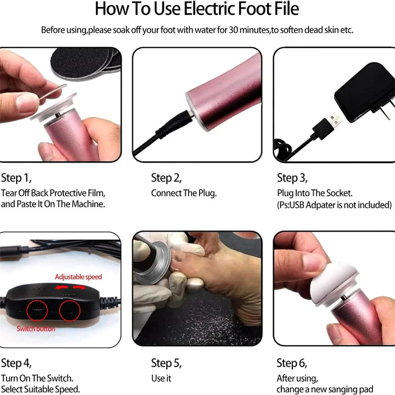 Electric Foot Callus Remover Electronic Foot Grinder Kit Pedicure Tool for Heel Dead Skin Care, Includes Replacement Sandpaper