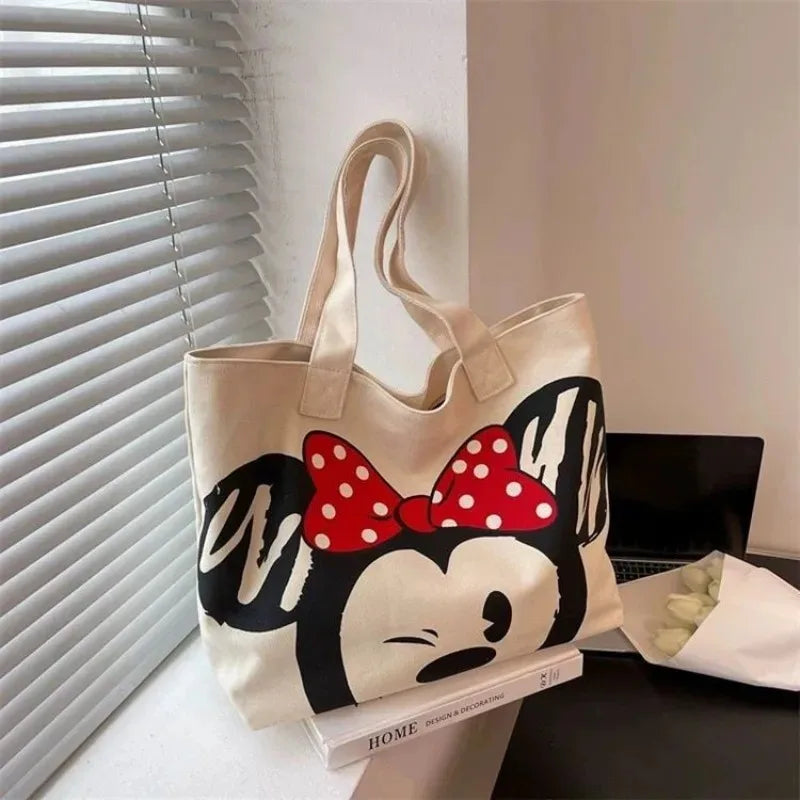 Various Styles of High-quality Cartoon Mickey Canvas Handbags Large Capacity Shoulder Bag Women's Fashion Handbag Shopping Bag