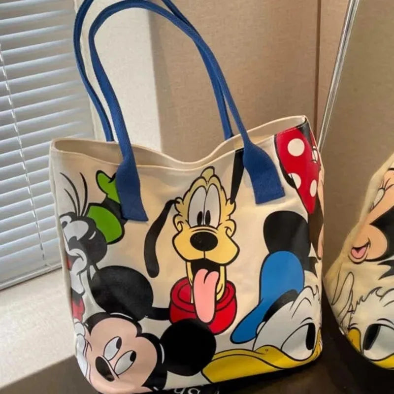 Various Styles of High-quality Cartoon Mickey Canvas Handbags Large Capacity Shoulder Bag Women's Fashion Handbag Shopping Bag