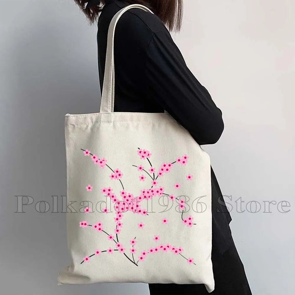 Tokyo Mount Fuji Japan Cherry Blossom Osaka Sakura Kanagawa Wave Japanese Style Samurai Canvas Tote Bag Shopper Cotton Handbag