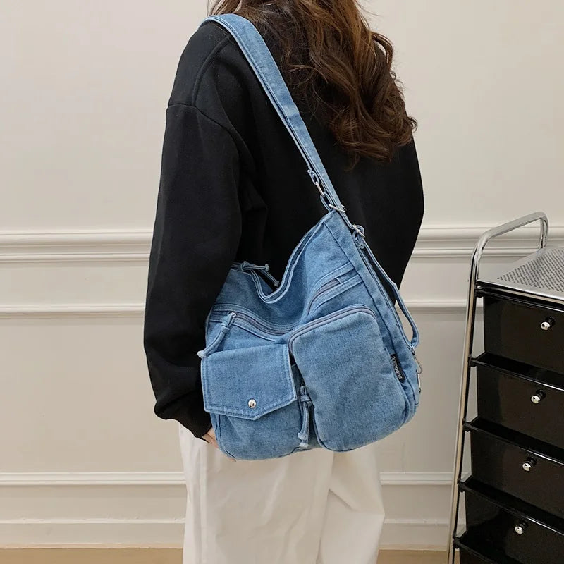 New Fashion Casual Women's Shoulder Bag High Quality Crossbody Bag Denim Fabric Tote Bag Large Capacity Women's Handbags