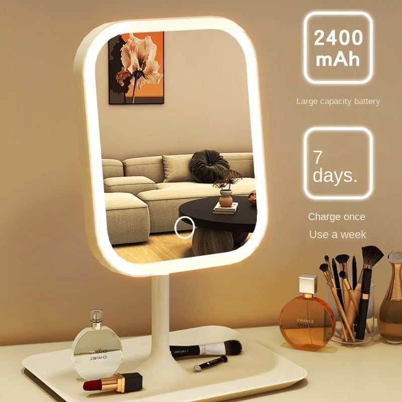 New Niche Modern Desktop LED Vanity Mirror with 3-Color Touch Control Perfect Dressing Mirror for Women Bedrooms Home and Travel