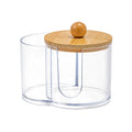 Cotton Swab Storage Box Double Head Wood Baby Cotton Swabs Transparent Square Bamboo Cover Cotton Buds Toothpick Organizer