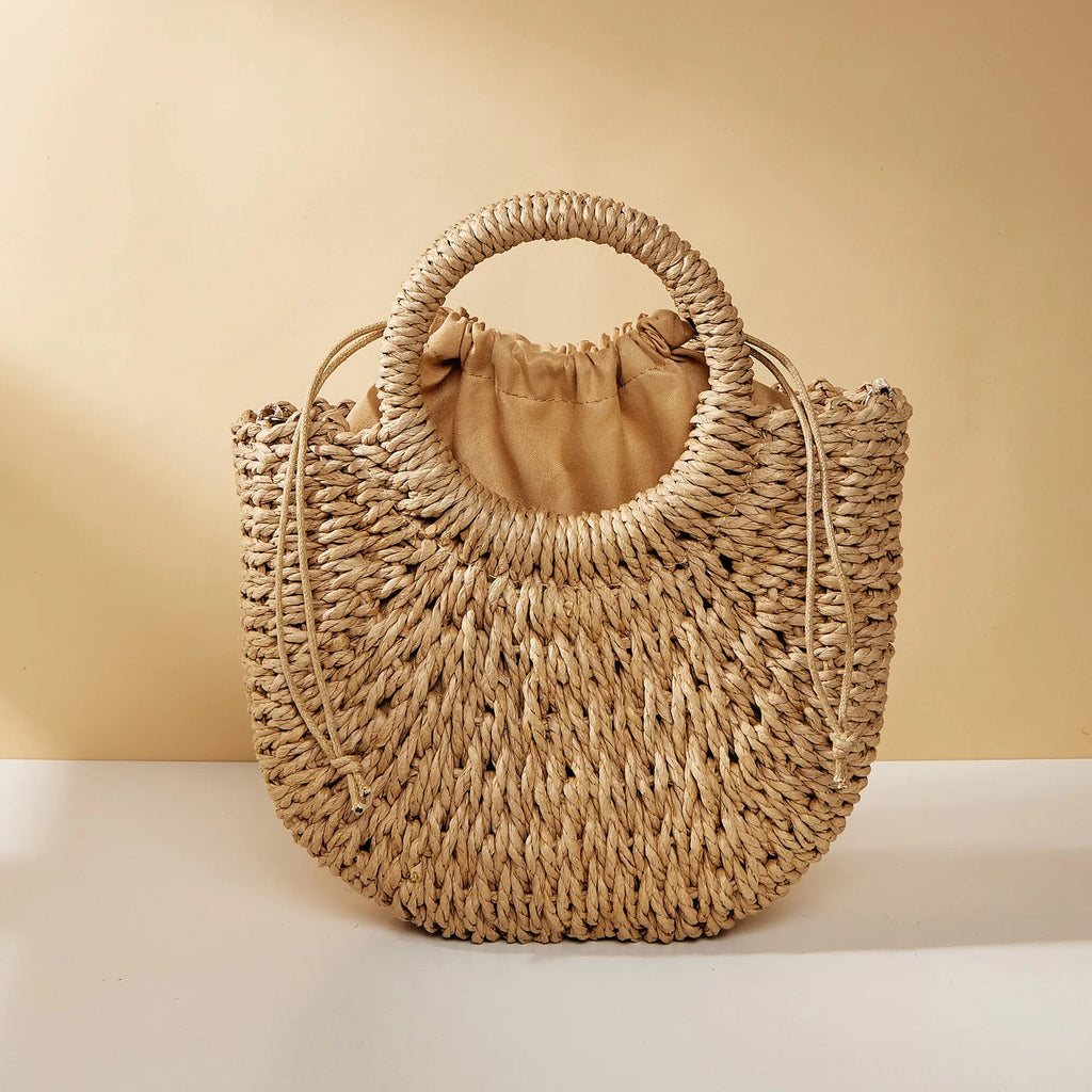 Large Capacity Women Summer Hollow Out Crossbody Shoulder Bag Handwoven Straw Rattan Half-Moon Beach Handbag