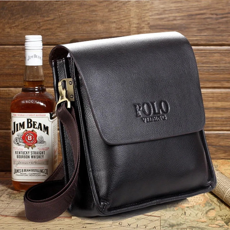 Polo Casual Business Men's Shoulder Bag Vertical PU Leather Fashionable Crossbody Bag Wear-Resistant