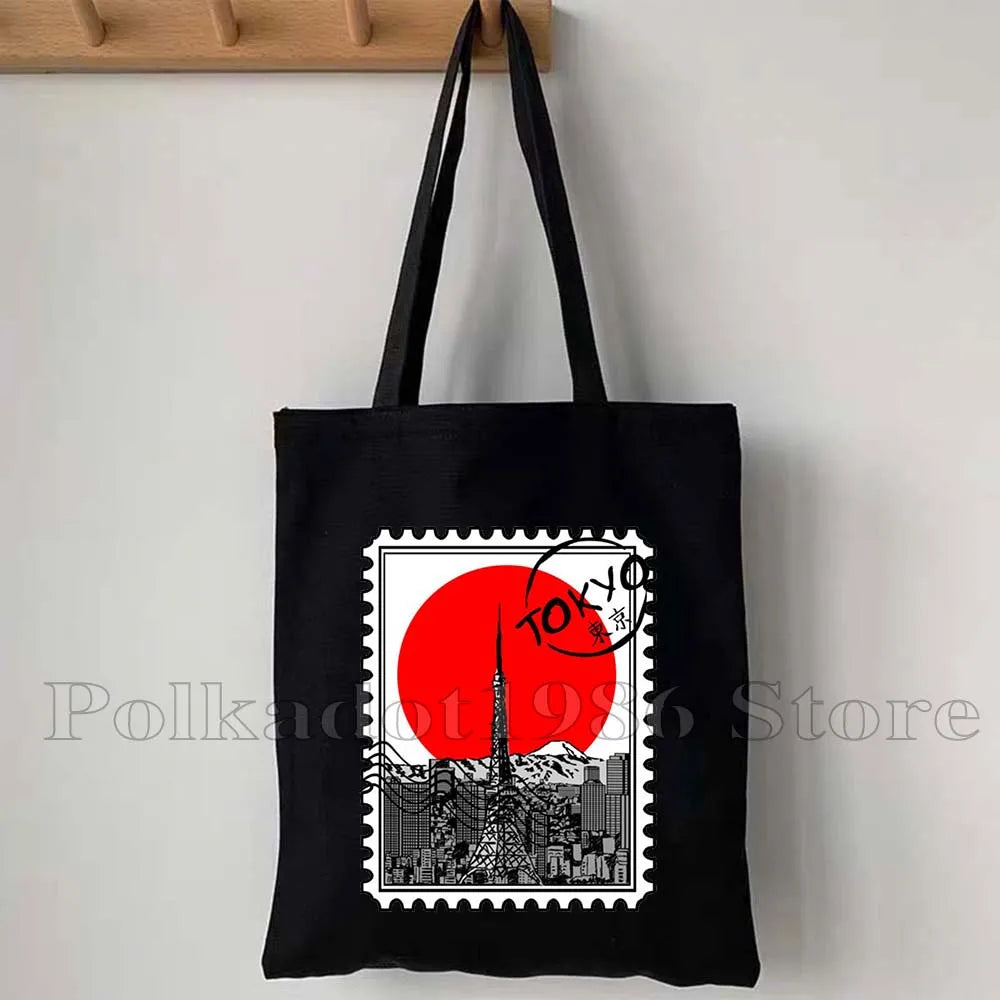 Tokyo Mount Fuji Japan Cherry Blossom Osaka Sakura Kanagawa Wave Japanese Style Samurai Canvas Tote Bag Shopper Cotton Handbag