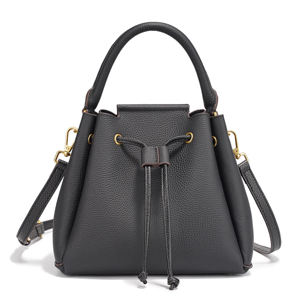 Zency Women's Genuine Leather Top-Handle Bag Simple Fashion Bucket Bags Luxury Brand Shoulder Handbag Small Crossbody for Female