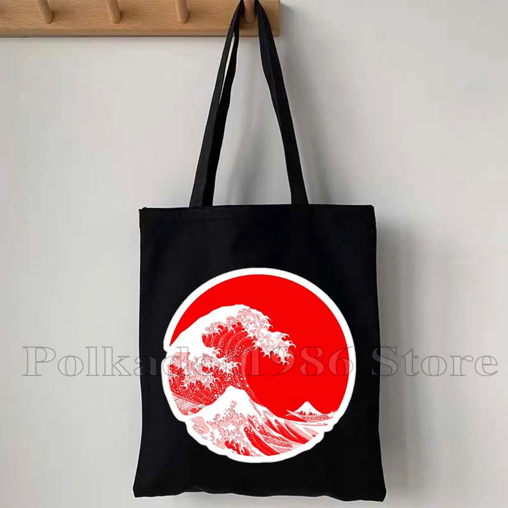 Tokyo Mount Fuji Japan Cherry Blossom Osaka Sakura Kanagawa Wave Japanese Style Samurai Canvas Tote Bag Shopper Cotton Handbag