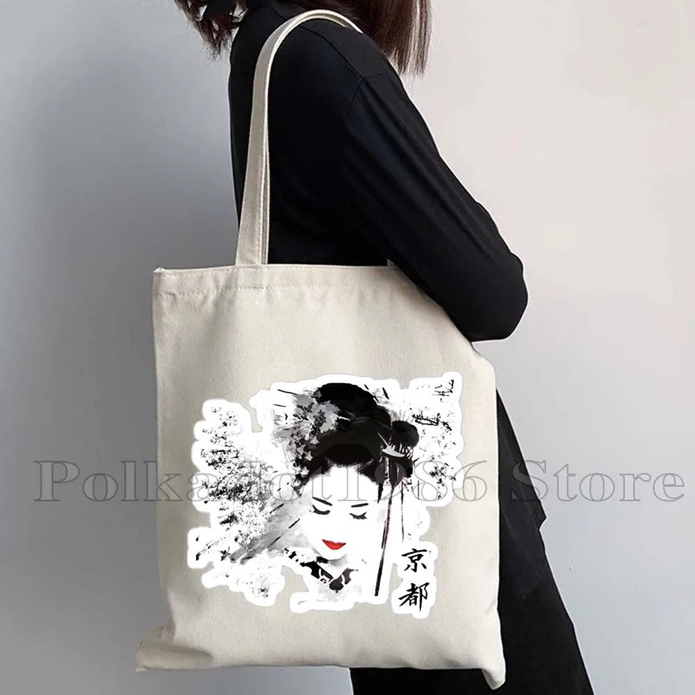 Tokyo Mount Fuji Japan Cherry Blossom Osaka Sakura Kanagawa Wave Japanese Style Samurai Canvas Tote Bag Shopper Cotton Handbag