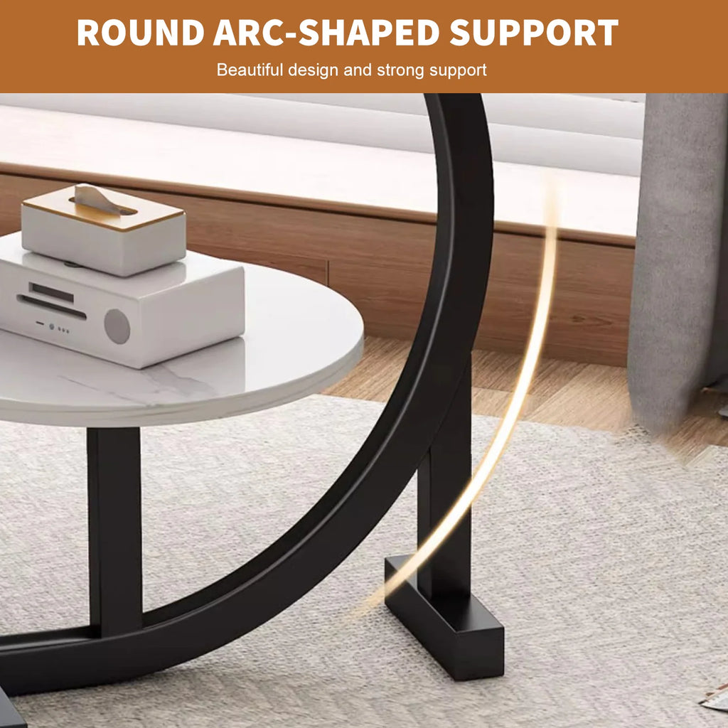 Sofa Side Table Coffee Table Modern Tiered Round Side Table - Double Layer Storage Accent Table for Living Room & Bedroom