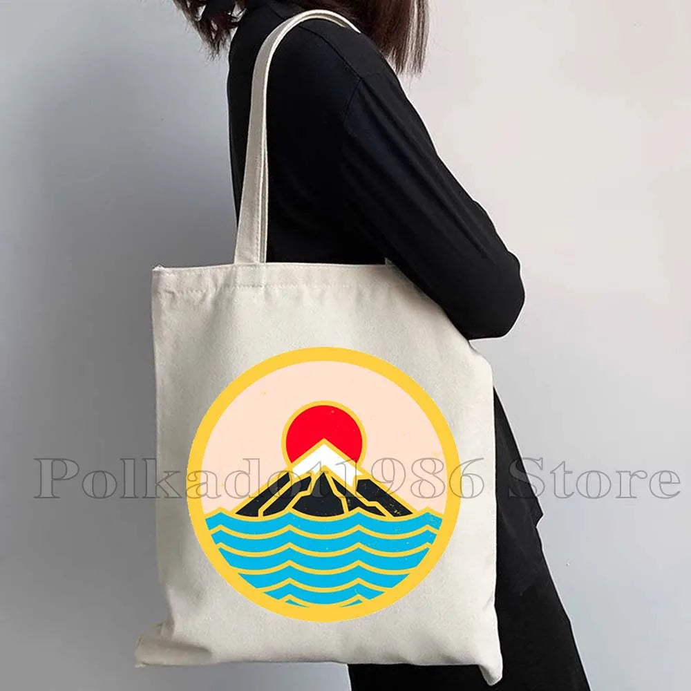Tokyo Mount Fuji Japan Cherry Blossom Osaka Sakura Kanagawa Wave Japanese Style Samurai Canvas Tote Bag Shopper Cotton Handbag