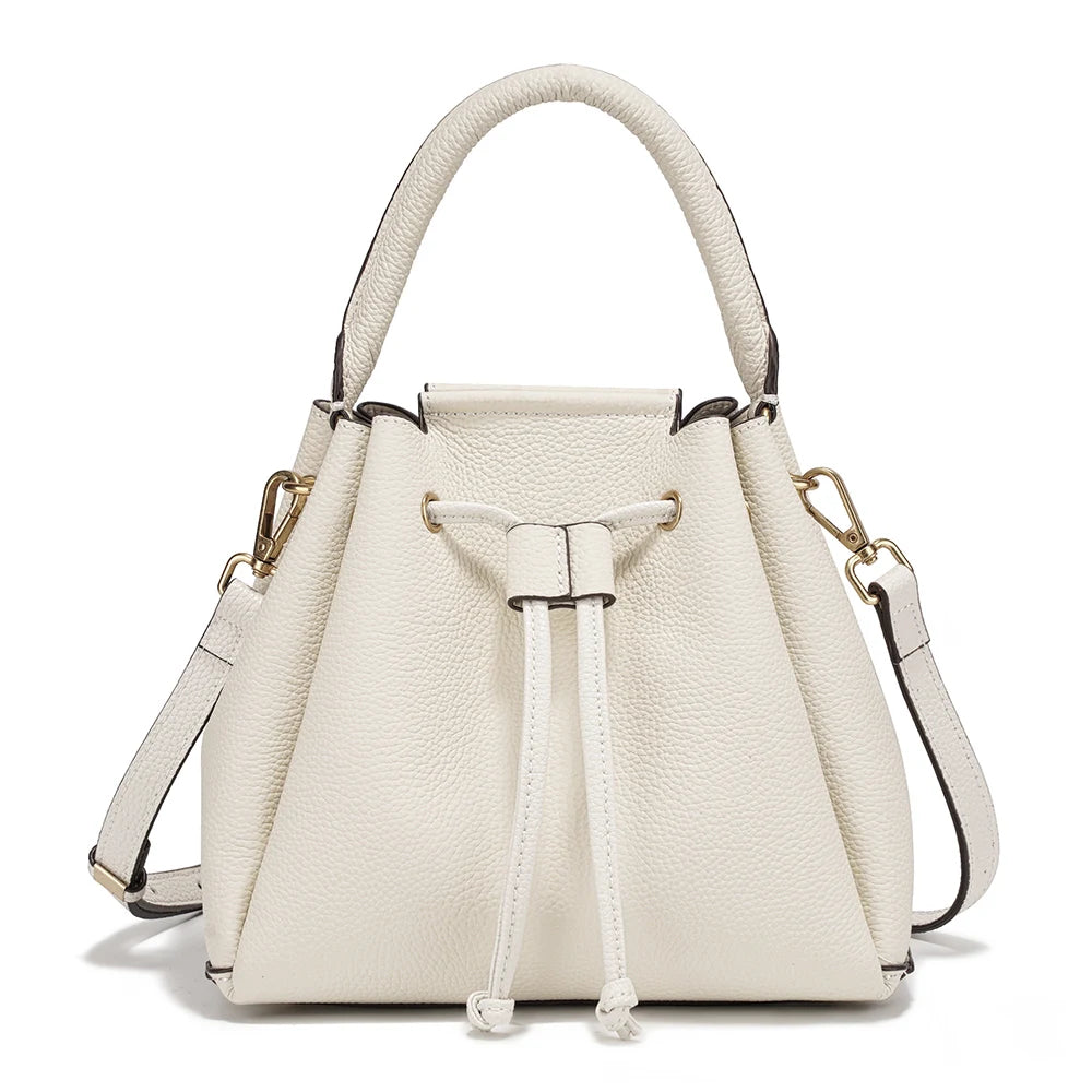 Zency Women's Genuine Leather Top-Handle Bag Simple Fashion Bucket Bags Luxury Brand Shoulder Handbag Small Crossbody for Female