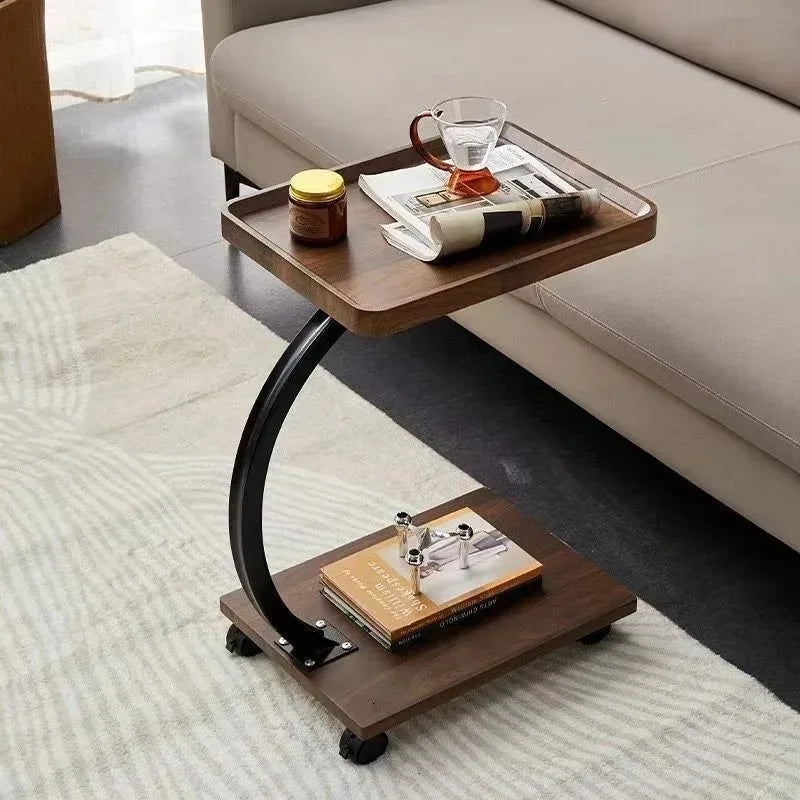 Side table Modern simple rectangular household small apartment Bedroom removable side table Double layer small coffee table