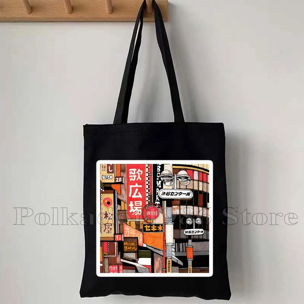 Tokyo Mount Fuji Japan Cherry Blossom Osaka Sakura Kanagawa Wave Japanese Style Samurai Canvas Tote Bag Shopper Cotton Handbag
