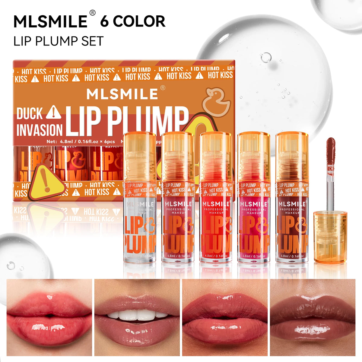 MLSMILE Duck Lip Plump Lip Oil Moisturizing Lip Gloss Mirror Water Nature Long-Lasting Gloss Pearl Lip Glaze Set