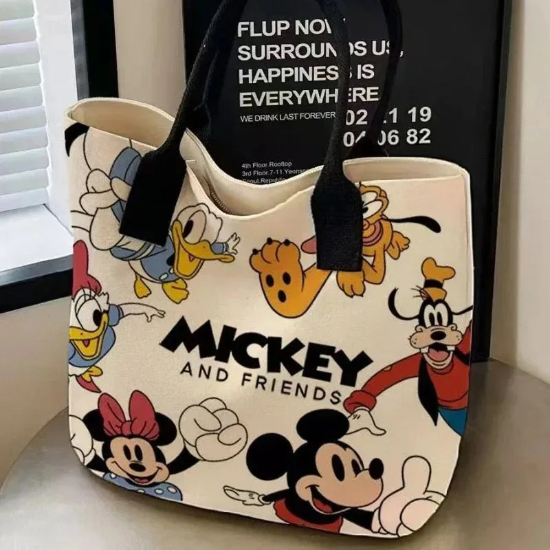 Various Styles of High-quality Cartoon Mickey Canvas Handbags Large Capacity Shoulder Bag Women's Fashion Handbag Shopping Bag