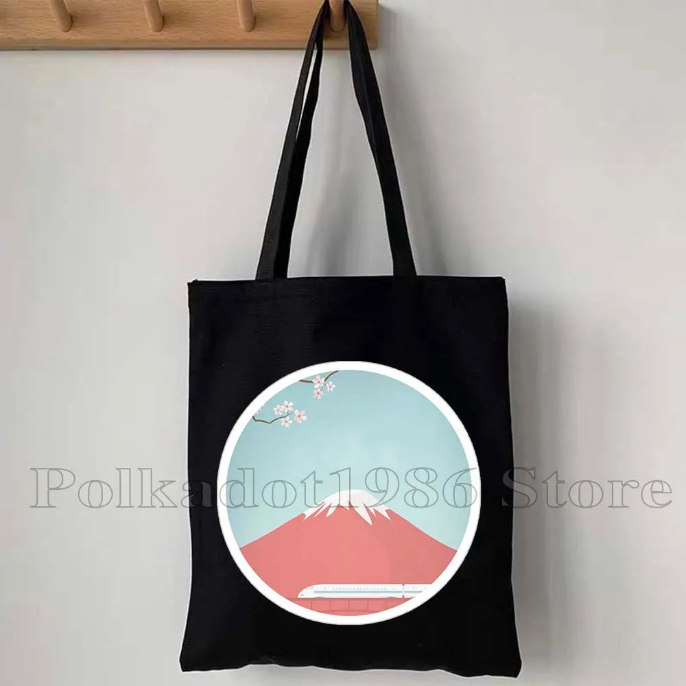 Tokyo Mount Fuji Japan Cherry Blossom Osaka Sakura Kanagawa Wave Japanese Style Samurai Canvas Tote Bag Shopper Cotton Handbag