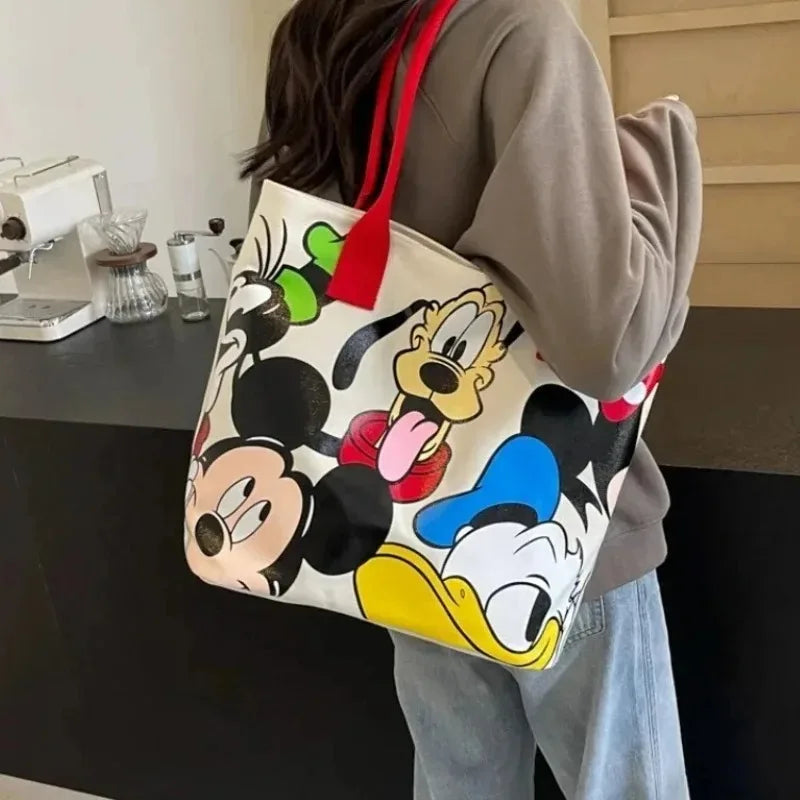 Various Styles of High-quality Cartoon Mickey Canvas Handbags Large Capacity Shoulder Bag Women's Fashion Handbag Shopping Bag