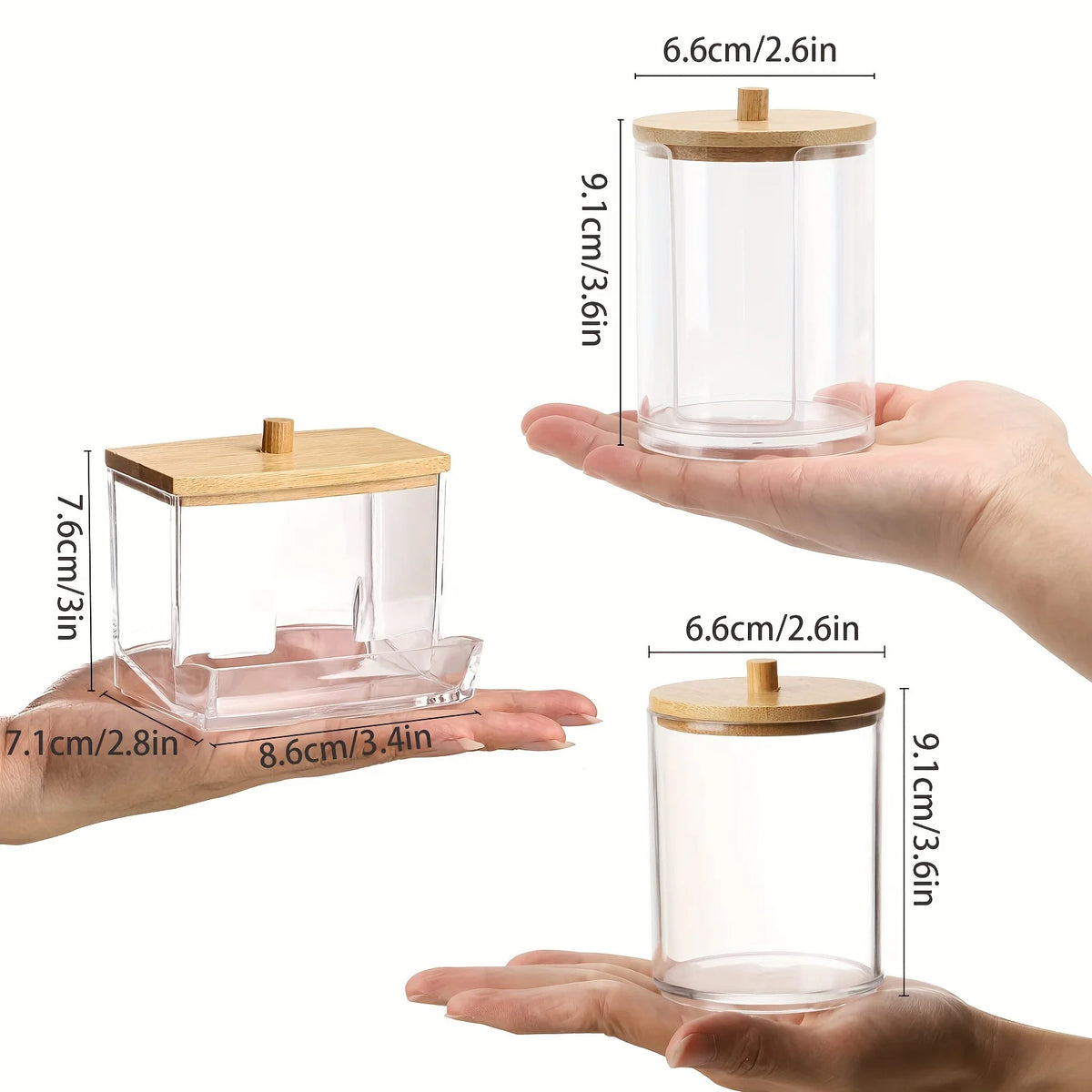 Cotton Swab Storage Box Double Head Wood Baby Cotton Swabs Transparent Square Bamboo Cover Cotton Buds Toothpick Organizer