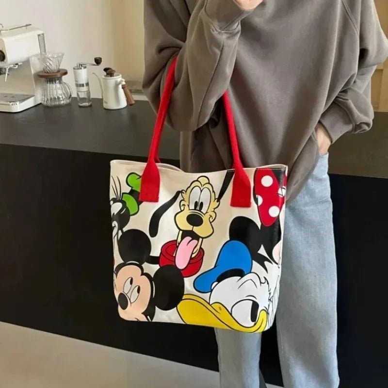 Various Styles of High-quality Cartoon Mickey Canvas Handbags Large Capacity Shoulder Bag Women's Fashion Handbag Shopping Bag