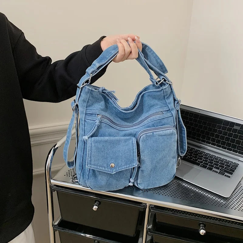 New Fashion Casual Women's Shoulder Bag High Quality Crossbody Bag Denim Fabric Tote Bag Large Capacity Women's Handbags