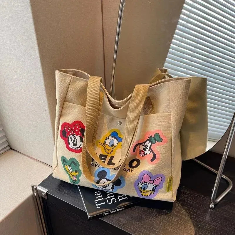 Various Styles of High-quality Cartoon Mickey Canvas Handbags Large Capacity Shoulder Bag Women's Fashion Handbag Shopping Bag