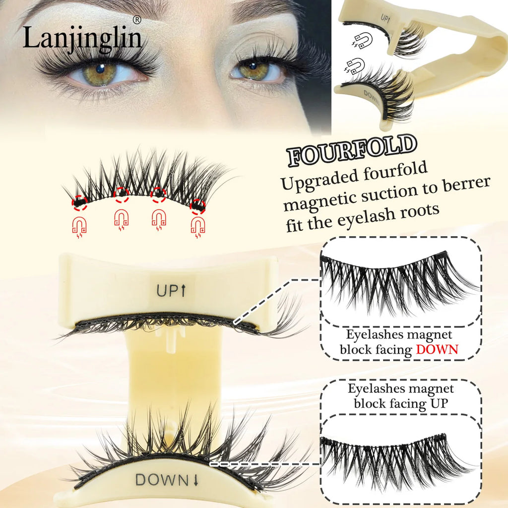 1 Pair Reusable Magnetic Eyelashes 3D Mink Lashes Long-Lasting No Glue Needed False Eyelashes and Magnetic Tweezers Set
