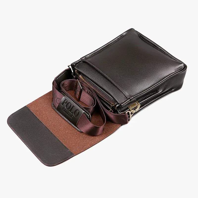 Polo Casual Business Men's Shoulder Bag Vertical PU Leather Fashionable Crossbody Bag Wear-Resistant