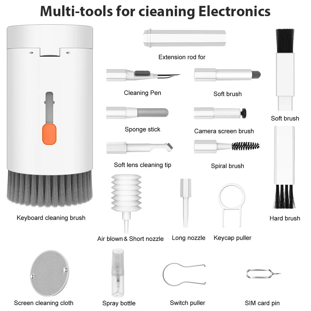 20 in 1 Computer Keyboard Cleaning Kit Multifunctional Phone Camera Screen Cleaner With Extended Cleaning Rod Headphone Cleaner