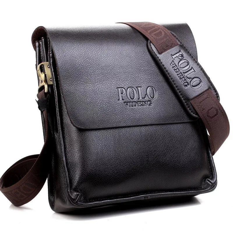 Polo Casual Business Men's Shoulder Bag Vertical PU Leather Fashionable Crossbody Bag Wear-Resistant