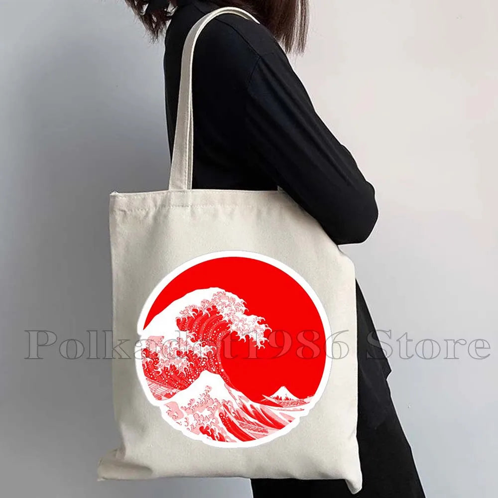 Tokyo Mount Fuji Japan Cherry Blossom Osaka Sakura Kanagawa Wave Japanese Style Samurai Canvas Tote Bag Shopper Cotton Handbag