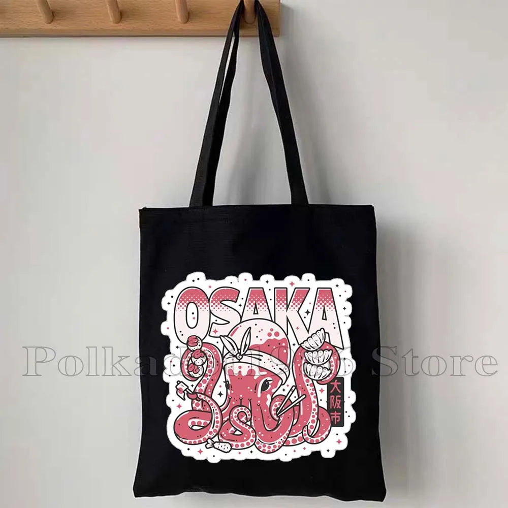 Tokyo Mount Fuji Japan Cherry Blossom Osaka Sakura Kanagawa Wave Japanese Style Samurai Canvas Tote Bag Shopper Cotton Handbag