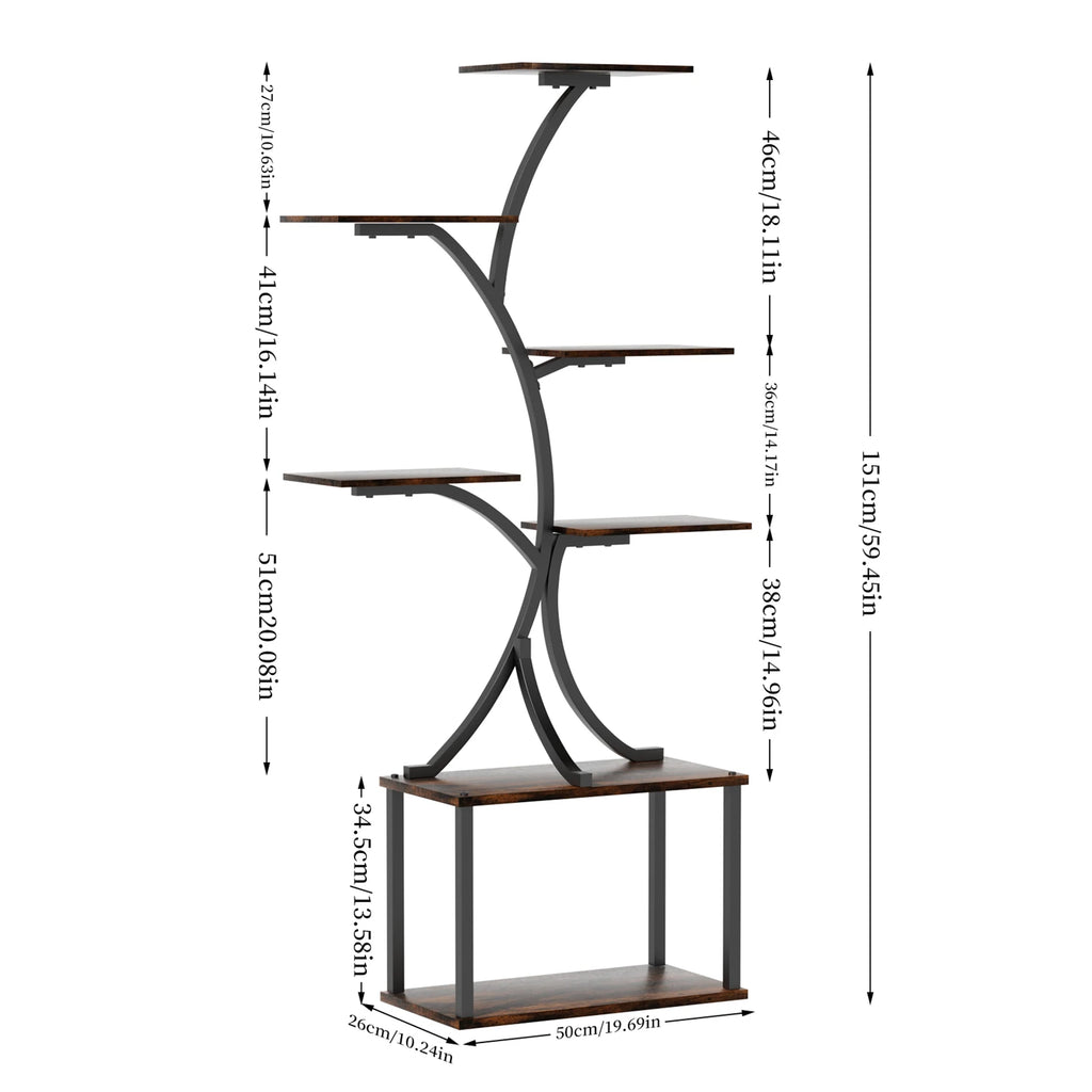 7 Tier Tree Shaped Plant Stand for Patio Living Room Metal Plant Flower Pot Display Holder with Lights