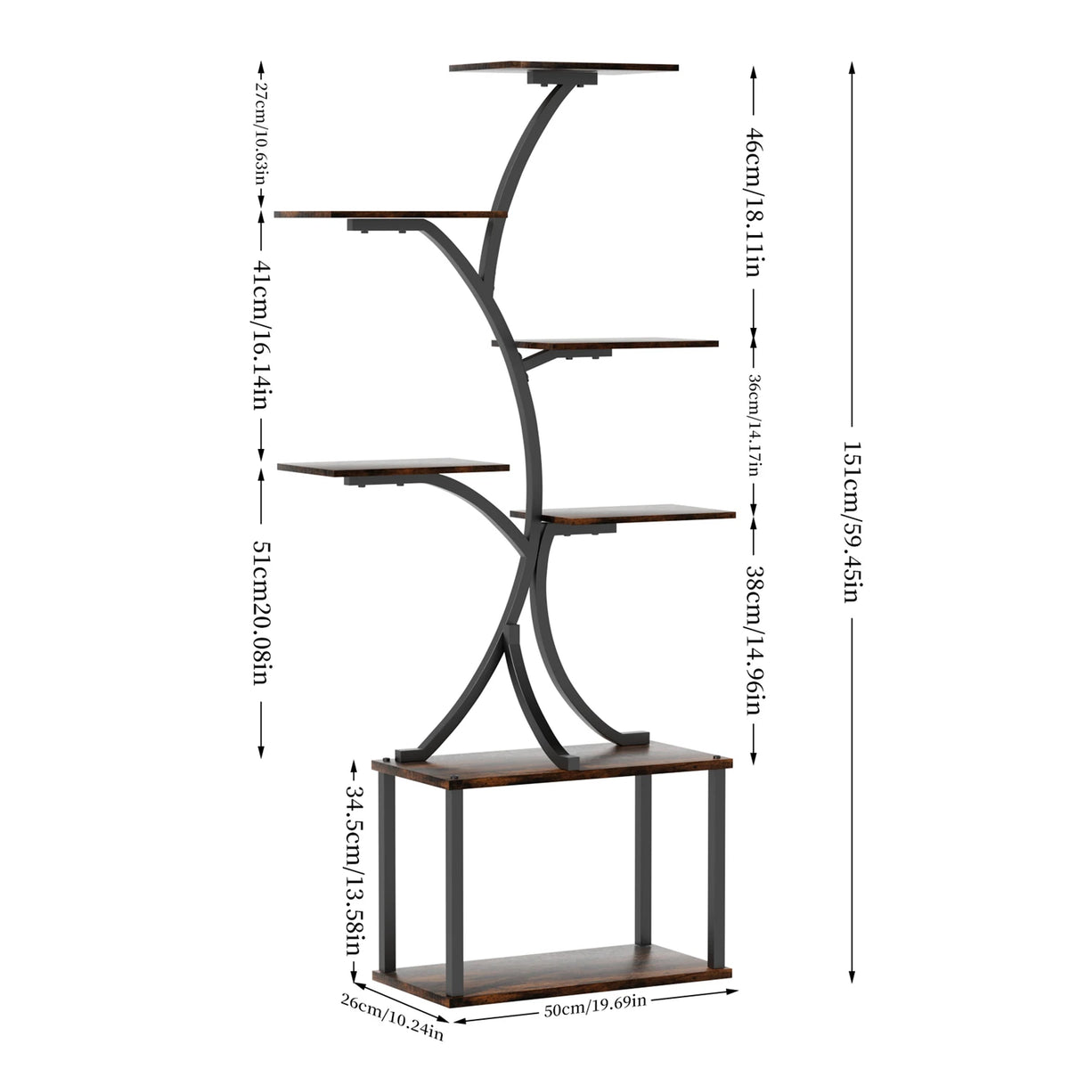7 Tier Tree Shaped Plant Stand for Patio Living Room Metal Plant Flower Pot Display Holder with Lights
